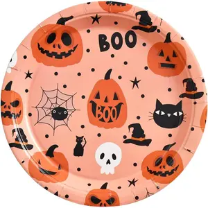 30 Pcs Halloween Paper Plates, Halloween Party Plates Halloween Pumpkin Paper Plates Halloween Dessert Plates, Halloween Disposable Plates Halloween Birthday Plates Party Supplies Tableware