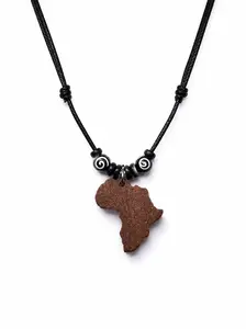 Africa Necklace Wooden Pendant Adjustable Unisex African Map Rasta Jewelry