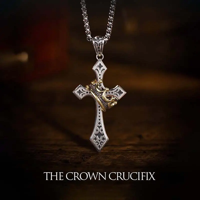[ Prayer Necklace] New Crown Cross Necklace Personality Versatile Fashion Design Necklace Gift