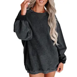 DUTUT Women's Casual Corduroy Sweatshirts Oversized Long Sleeve Crewneck Shirts Soft Comfortable Winter Basic Hoodie Loose Fit Streetwear