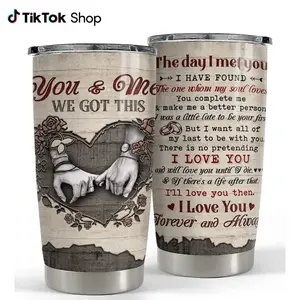 You & Me Love Quote 20oz Stainless Steel Tumbler, Romantic Hand Holding Heart Design Mug, I Love You Forever And Always Insulated Travel Cup, Anniversary Wedding Gift For Couples