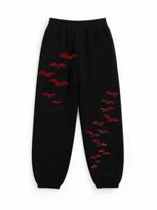 Gothic Red Bat Sweatpants, Gothic Vibes Jogger Pants For Fans, Bat Graphic Streetwear Joggers,Casual Pants, All Seasons Lightweight Cotton Polyester Tapered Fit