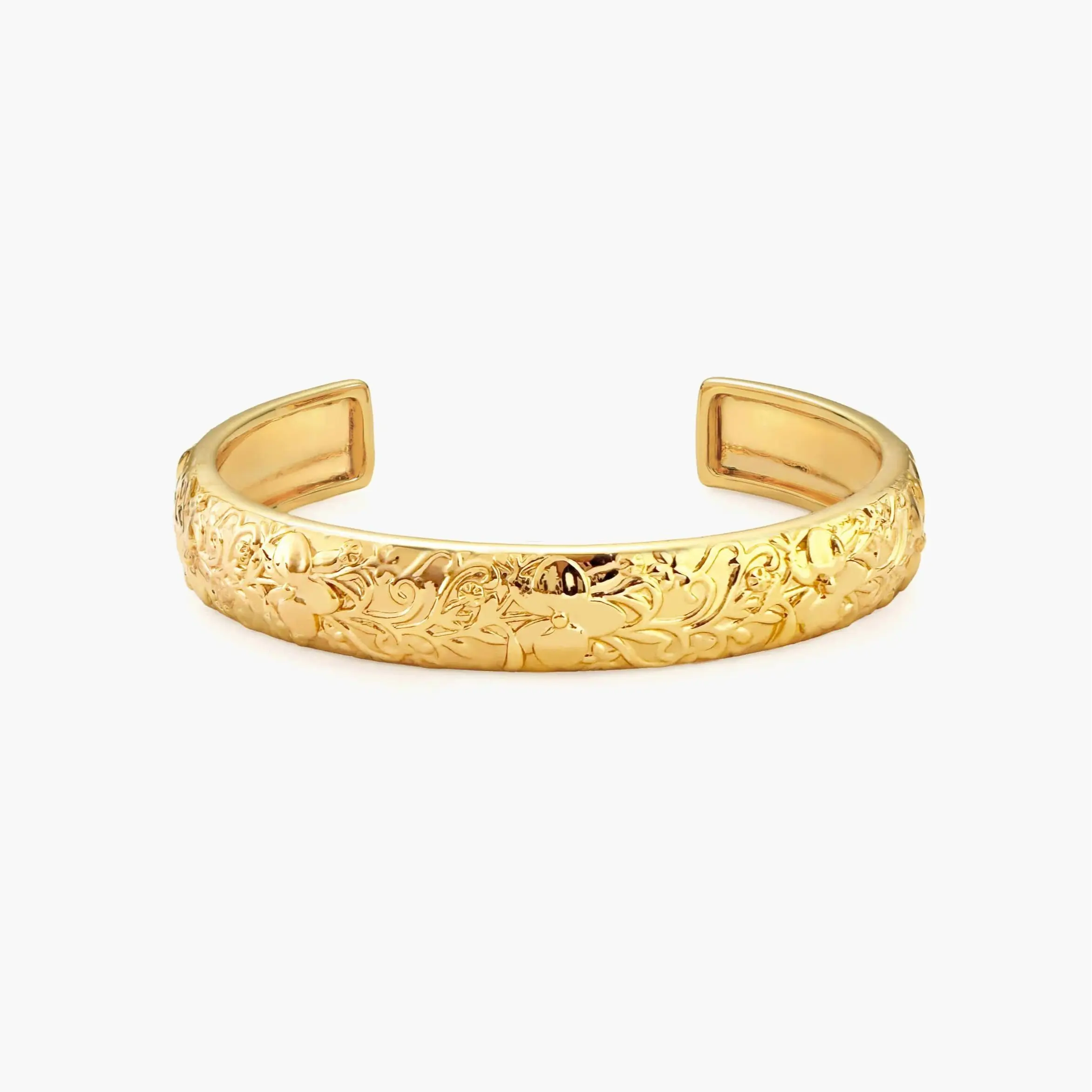 en route 18K Gold Plated Serenade of Orchid Bangle in Gold, 3D Flower Shape featuring Intricate Petal Details, Smooth High Shine for Polished Look, Modern Botanical Aesthetic, Perfect for Weekend Brunch or Vacation Style
