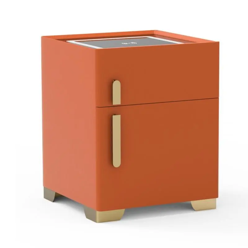 Orange Pine Bedroom Smart Nightstand - 40 * 40 * 50Cm, Wireless Charging, USB Port, LED Lights, Bluetooth Speaker
