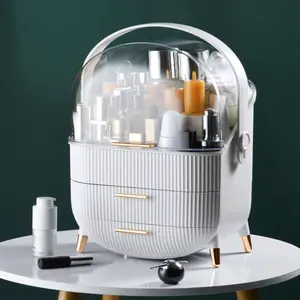 1pc Makeup Storage Box with Lid and Drawers, Cosmetic Organizer for Skincare Products, Desktop Display Cabinet, Ideal for Countertop Use