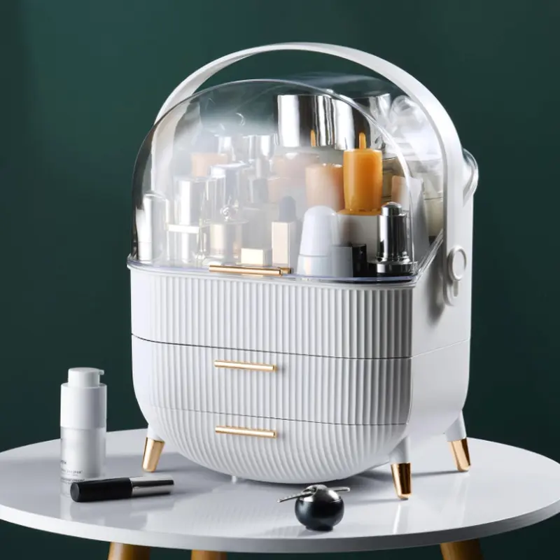1pc Makeup Storage Box with Lid and Drawers, Cosmetic Organizer for Skincare Products, Desktop Display Cabinet, Ideal for Countertop Use