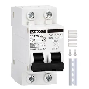 Solar Disconnect Switch, 40 Amp 2 Pole, DIN Rail Mount, Non Polarized, 12V 24V 48V 400V, AC/DC Circuit Breaker, RV Battery Isolator, PV Array MCB, Thermal Magnetic Trip