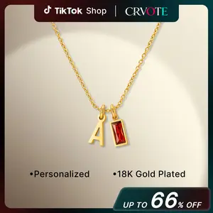 [2026 New Arrival] CRVOTE Initial Birthstone Necklaces for Women, 18K Gold Plated Name Necklaces for Women A-Z Letter Dainty Pendant for Mom Daughter Teens Women's Jewelry