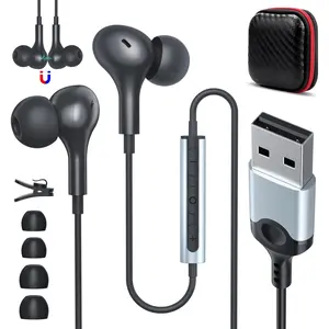 USB Headset with Microphone for PC 7.5 Ft , USB A Headphones for , Wired USBA Earbuds with Mute in-Line Stereo Noise Canceling Call Cord Laptop Earphones for  Surface , Black