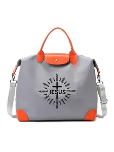 Jesus Cross Faith Quote Print Commuter Tote Bag, Waterproof Durable Polyester Material, Colorblock Reinforced Corners, Large Capacity Unisex