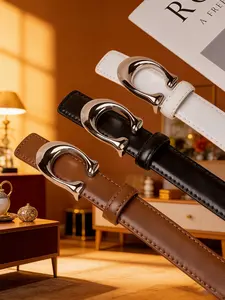Classic Versatile Women's Belt, High-Quality Alloy Buckle, Silver Color Elegant Buckle, Casual Daily Wear, Shopping, Party