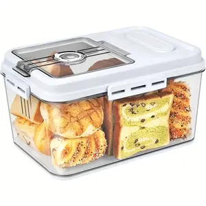 Airtight Bread Bin with Magnetic Lid & View Window - Keeps Homemade Bread, Pizza & Donuts Fresh - Durable White PP Countertop Storage for Home & Commercial Kitchens