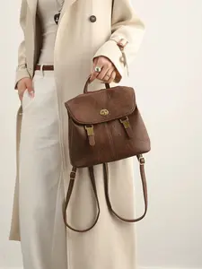 A French retro-designed women's double shoulder bag, Dual Shoulder Backpack, collegiate-style small backpack, Multifunction backpack, simple and stylish, large capacity double-layer, suitable for travel, commuting to work, daily backpacking