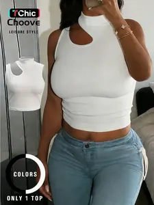 Women's Fashion Sexy Crop Top, Short Sleeve Cut Out Design, Tight Fit Showcases Figure, Inner and Outer Wear, Casual Style