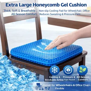 Extra Large Gel Honeycomb Seat Cushion, Chair Pad, Thick, Soft, Breathable, Non-Slip, Cooling, Ideal for Wheelchair, Office, Reduces Sweat and Pressure Pain