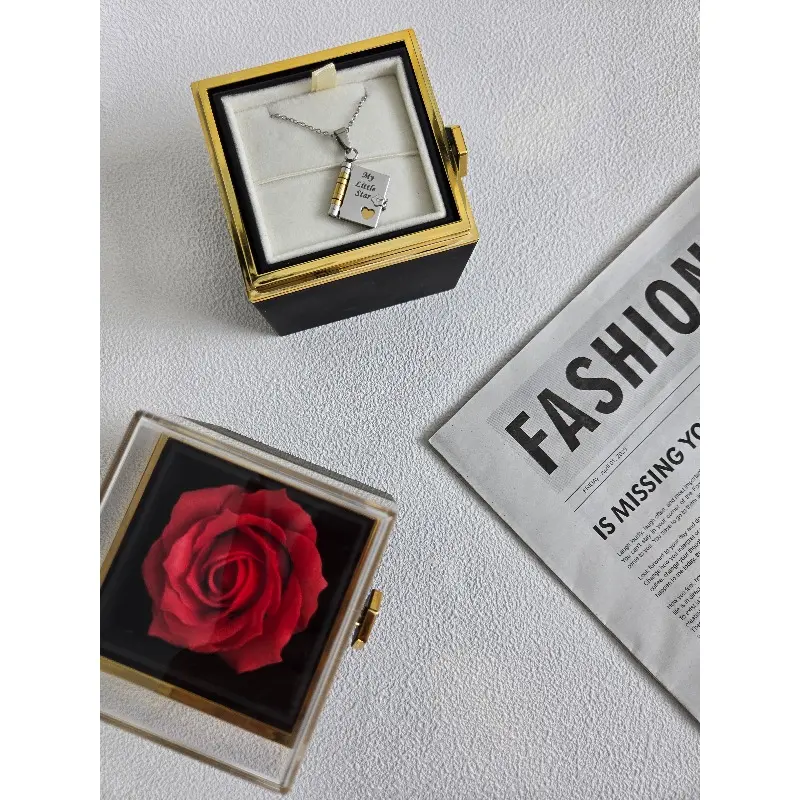 Daughter’s Rotating Necklace Gift Pack, Birthday/Grad Gift Set with Rose Jewelry Box Keepsake, Daughter’s Set