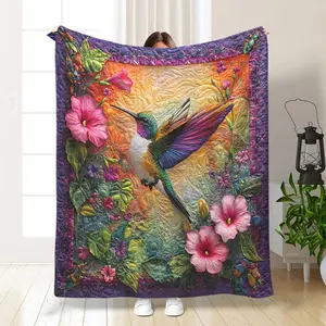 Hummingbird & Flower Pattern Blanket, 1 Count Colorful Soft Warm Throw, Nap Blanket for Home & Office & Travel