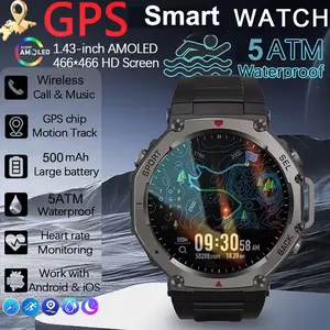 GPS Smart Watch with 1.43” AMOLED Display, Featuring Compass/Altimeter, 170+ Sports Modes, 5ATM High Quality, Voice Calling for Smartphones Outdoor a Multifunctional Fitness Tracker, an Alloy Body