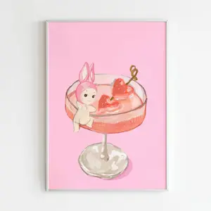 Printable Angel Poster - Canvas | Cherub Bunny Aesthetic Cute Personal Girl Cake Cocktail Kawaii Strawberry Pink Decoration