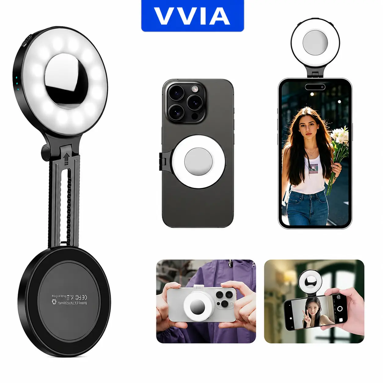 Portable Adjustable Selfie Light with Magnetic Rings, Selfie Light with 3 Modes, Portable Magnetic Phone Fill Light with Adjustable Brightness, for Vlog, YouTube, Smartphone Camera, Mobile Selfie Light, Vlog Accessories