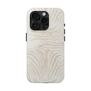 Beige Zebra Print Phone Case – Soft Beige Zebra Design, Anti-Drop, Waterproof, Shockproof, Magsafe Tough Case – Glossy Finish, Scratch-Resistant Full Protection