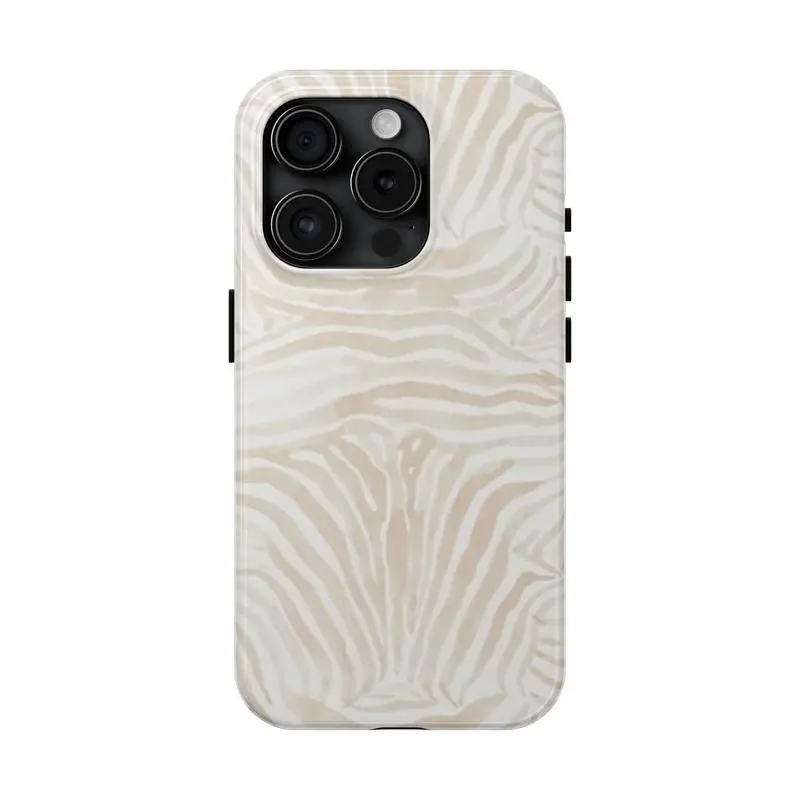 Beige Zebra Print Phone Case – Soft Beige Zebra Design, Anti-Drop, Waterproof, Shockproof, Tough Case – Glossy Finish, Scratch-Resistant Full Protection