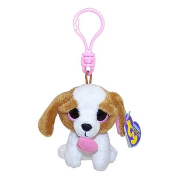 TY Beanie Boos Cookie the Brown Dog Keychain - 3 in Plastic Small Keyclip, Solid Eye Color, Heart Tag, Unisex Collectible Gift