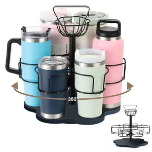 Water Bottle Organizer for Stanley&Yeti, Rotating Stanley Cup Organizer Holder with 6 Slots for 20-40oz, Tumbler Holder Organizer, Stanley Cup Accessories (Black)