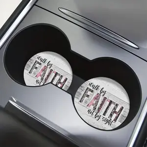 Set of 2 'Leisure Walk' Absorbent Car Coasters - Made of polyester, suitable for cars and home office desks