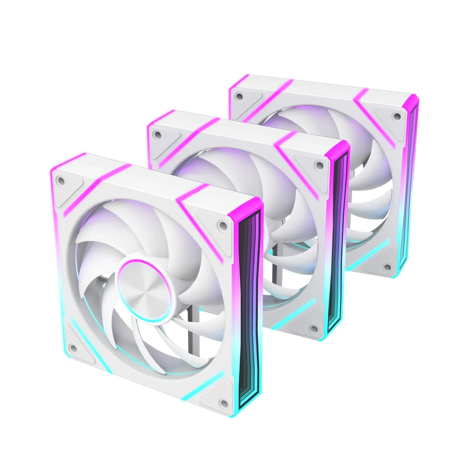 V8 Prism 120×120×25mm ARGB PWM Computer Case Fan 3-Pack, White Forward Mirror Design, 3-Pin 5V ARGB 4-Pin PWM High-Performance Cooling for Gaming PC