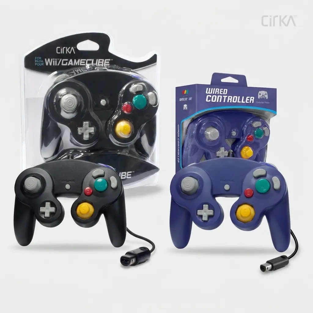 Cirka Wired Controller for Nintendo Gamecube/Wii Black and Purple bundle