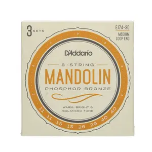 D'Addario EJ74-3D Mandolin Strings, Phosphor Bronze, Medium, 11-40, 3 Sets