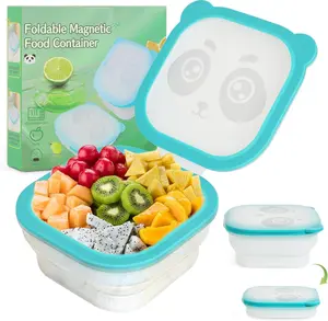 Foldable Magnetic Container 30 Oz Silicone Storage Bowl with Lids Collapsible Freezer Dishwasher Safe Reusable Lunch Box for Camping Travel Fruit