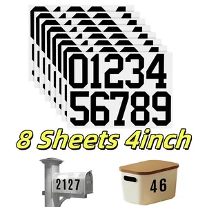 8Pcs 4-inch digital office stickers, self-adhesive waterproof office stickers with email numbers, suitable for offices, schools, and homes (Black)