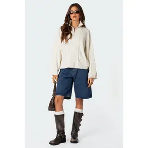 Oversized Quarter Zip Cable Knit Sweater