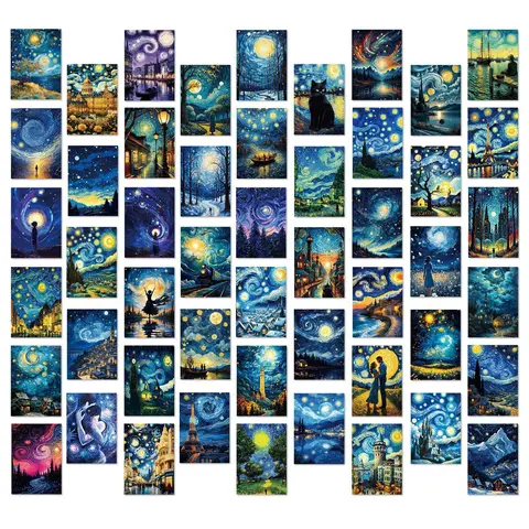 Starry Night Sky Pattern Sticker, 50pcs/set Waterproof Self Adhesive Decor Paper, Decor Sticker for Gift Greeting Card Water Bottle Laptop Phone Cellphone