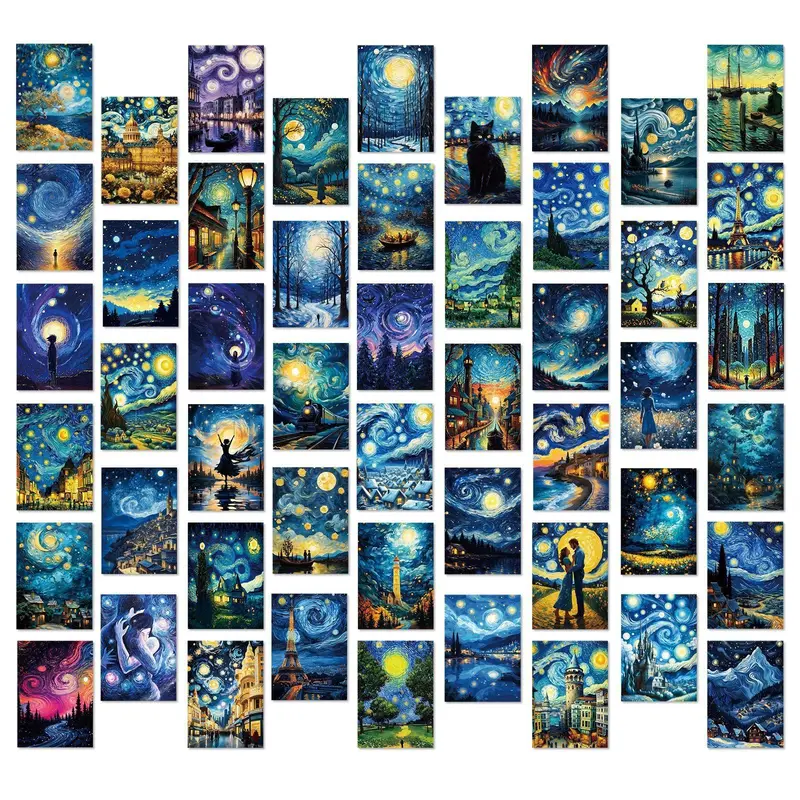 Starry Night Sky Pattern Sticker, 50pcs/set Waterproof Self Adhesive Decor Paper, Decor Sticker for Gift Greeting Card Water Bottle Laptop Phone Cellphone