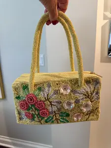 Trending Beaded Bags and Resort Collection - Yellow Floral Top Handle Tote