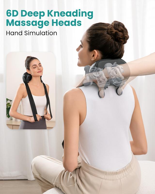 Nekteck Cordless Neck Massager with Heat, Shiatsu Back and Shoulder Massager, Deep Tissue 6D Kneading Massage Pillow for Neck and Back Pain Relief