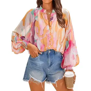 ZESICA Women's Floral Print Blouse 2026 Long Sleeve Button Down Casual Fall Boho Oversized Tops Shirts