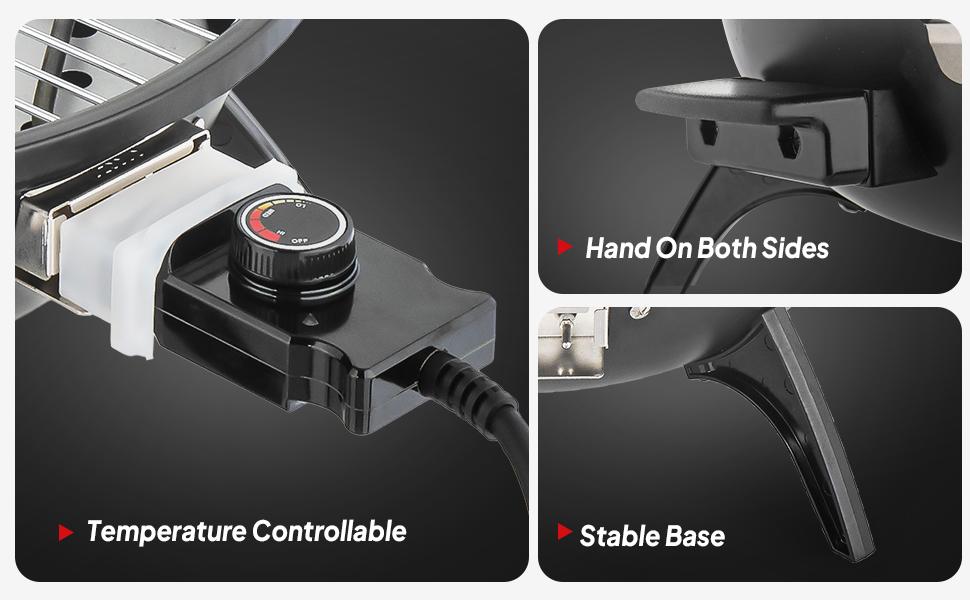 ROVSUN 1600W Tabletop Electric Grill with Temperature Control, Black 304 Stainless Steel Grill w/Double Layer Design, Portable & Removable, Small Stove for Indoor and Outdoor Use