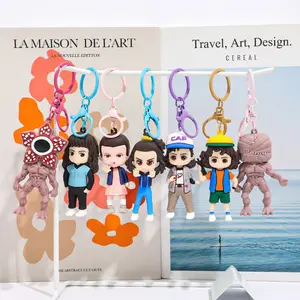 8-Piece Set Stranger Things Cute Silicone Keychains Creative Cartoon Character Key Rings Stylish Bag Car Accessories Perfect Arcade Claw Machine Gifts Keychain For Bags