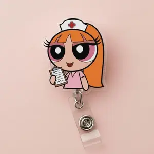 Power puff girls Retractable ID Badge Reel Cute Nurse Accessory Unique Gift for Nurses, Nursing Students or Coworkers