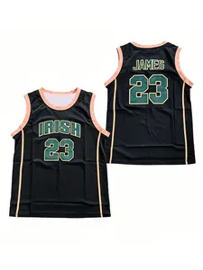 LeBron James #23 St Vincent Mary Irish High School Basketball Jersey White Green Gold Trim Retro Breathable Mesh Sleeveless Sports Clothing for LeBron Fans, Collectors & Streetwear Enthusiasts Outdoor quick-drying sports basketball jersey