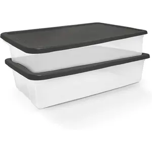 HOMZ 2-Pack Snaplock, Large Clear Plastic Storage Organizer Bins w/Lids, 41 Quart, Gray - Stackable Container Boxes for Bedroom, Bathroom, Garage, and Office Organization