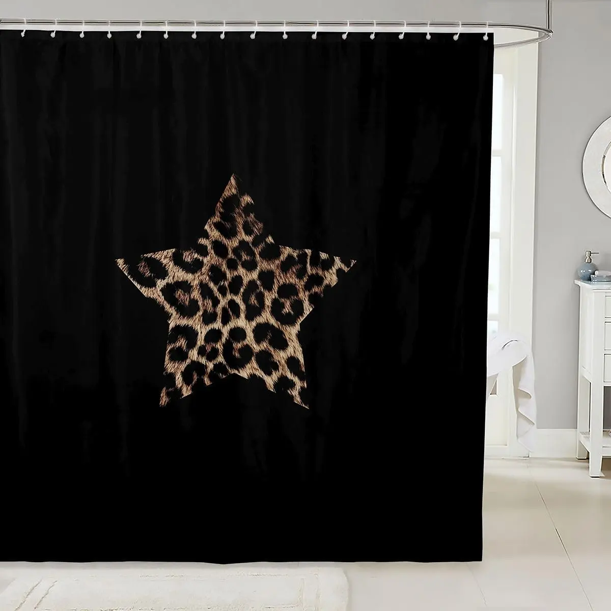 Leopard Print Shower Curtain Preppy Cheetah Star Print Fabric Shower Curtain,,Fashion Coquette Bathroom Shower Curtain Sets Aesthetic Brown Black Bath Curtains