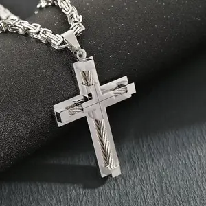 Meraki Domineering Stainless Steel Imperial Chain Silver Golden Black Cross Pendant Men's 24 Inch Daily Jewelry Gift 60 cm Chain Length