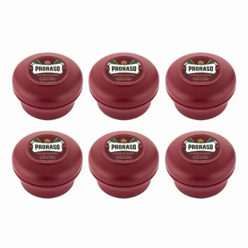 Men's PRORASO Red Sandalwood & Shea Butter Shaving Soap Aftershave - 6-Pack 150ml Jar Bowls, Made in Italy