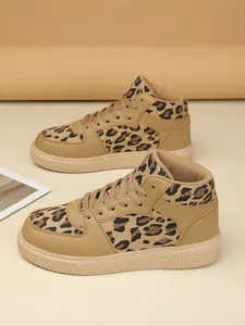 Women's High Top Leopard Print Casual Sneakers, Streetwear Shoes, Trainers, PU Leather & Md Sole, Multiple Sizes Available 36-44, Perfect for Daily Wear & Outdoor Activities
