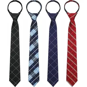4 Pcs Men's Solid Zipper Necktie Set Classic Ties for Men Adjustable Skinny Slim Clip-on Ties Convenient Easy-Wear Design Ideal for Professional Events Weddings Offices Schools Daily Work Christmas Gift